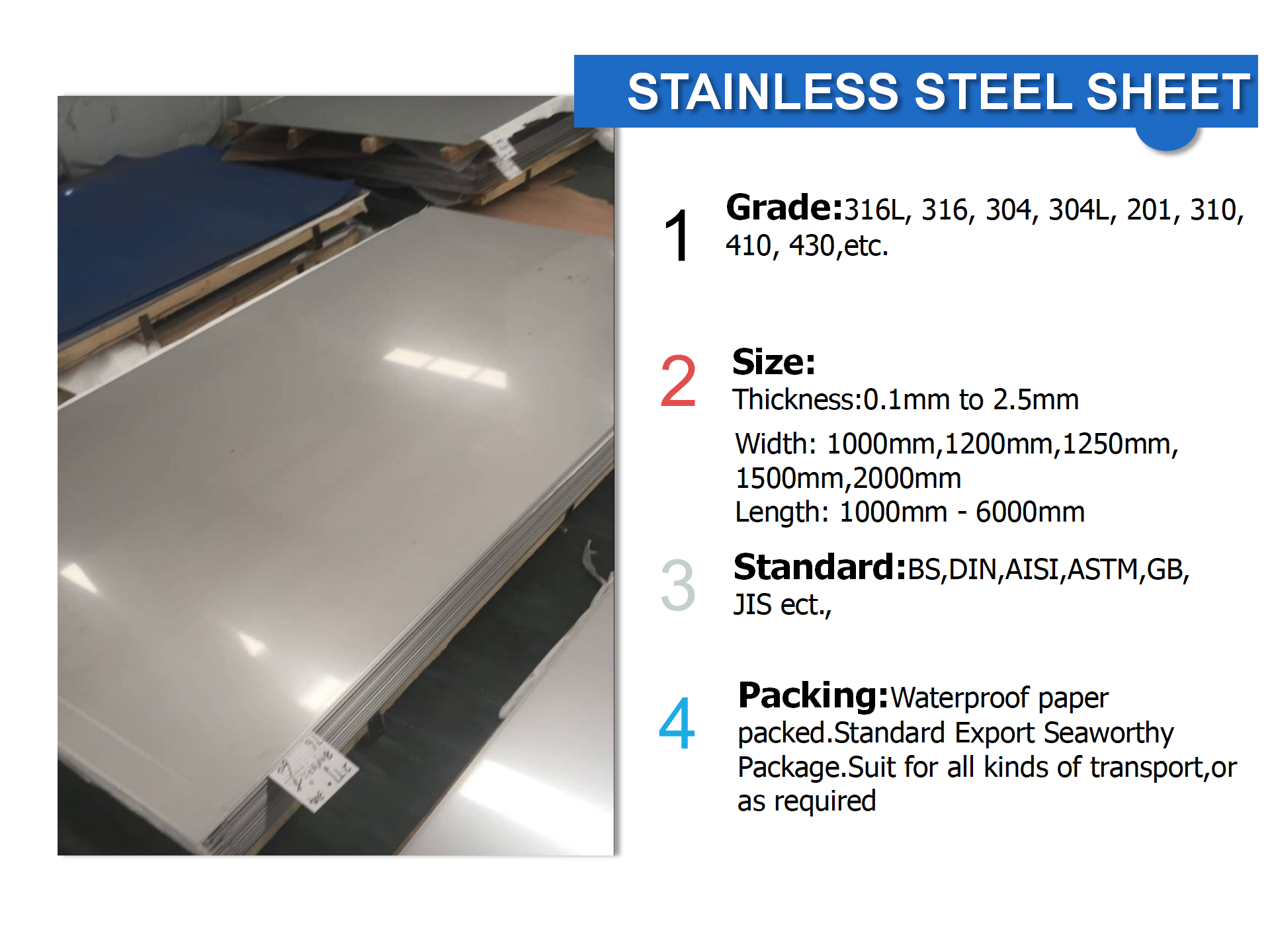 Stainless Steel Sheet, Various Grades